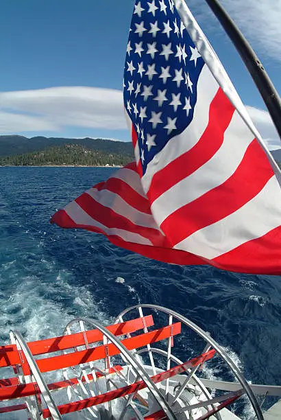 Paddleboat with Flag - Lake Tahoe California