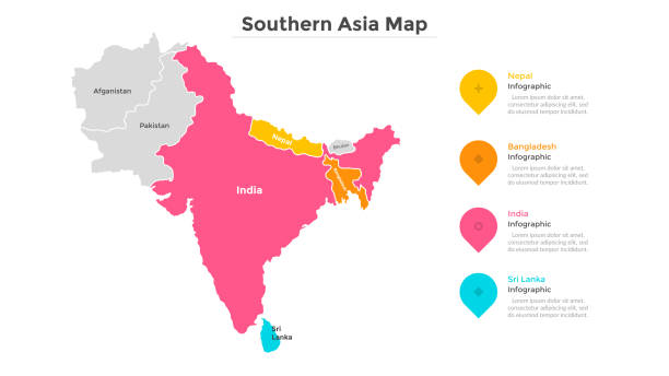 ilustrações, clipart, desenhos animados e ícones de modelo infográfico do mapa - india map sri lanka pakistan