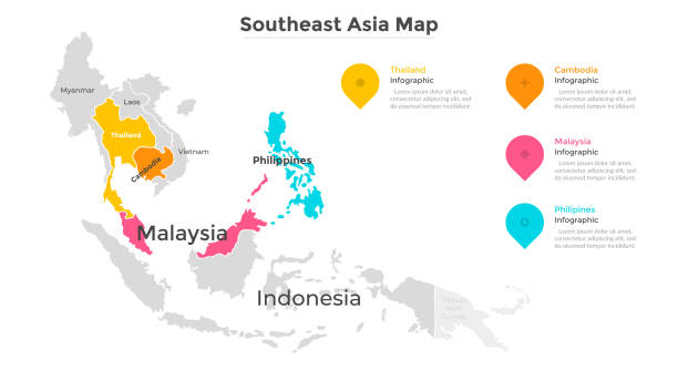 illustrations, cliparts, dessins animés et icônes de modèle d’infographie cartographique - southeast asia