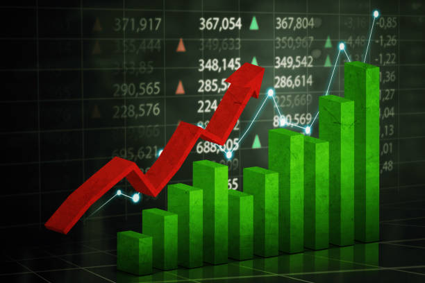 istock Upward arrow and graph with currency exchange rate 1344395533