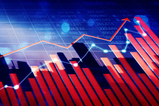 istock Double exposure of growing finance graph 1344395564