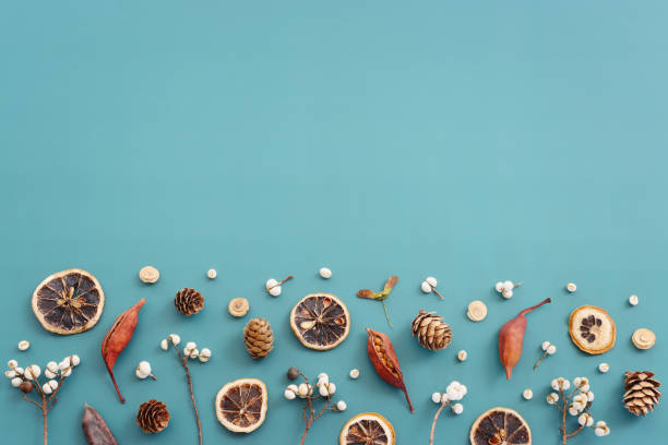 istock Top view image of autumn forest natural composition over blue background .Flat lay 1344395840