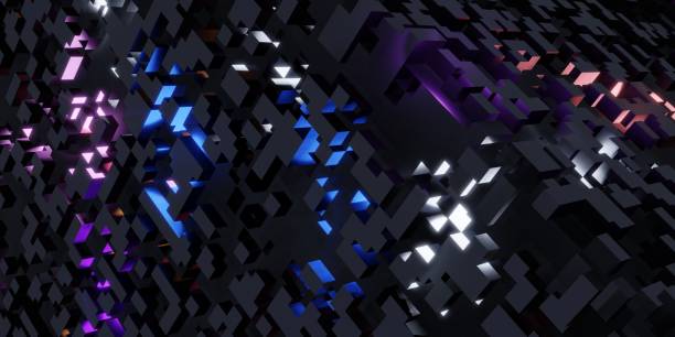 würfel pixel rubiks würfel isometrisch abstrakt geometrisch digitales datenkonzept komplexe struktur 3d-rendering - organization electronics industry dance and electronic data stock-fotos und bilder