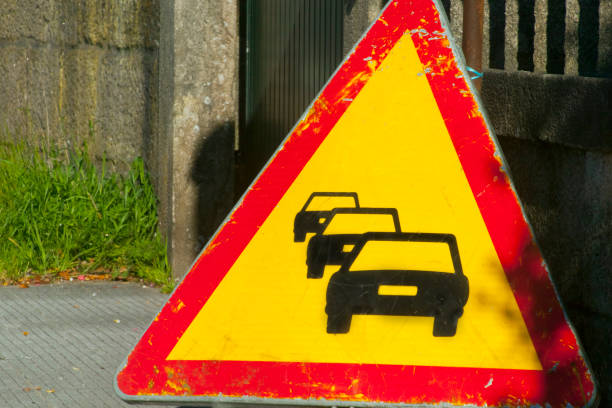 istock Traffic jam queues ahead road sign. 1344396971