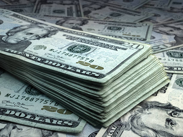 米国の紙幣。米国ドル紙幣。20米ドル。ビジネス、金融の背景。