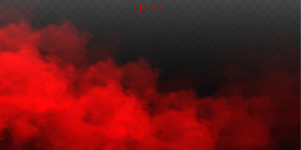 czerwona mgła lub dym. realistyczna mgła. efekt mgły atmosfery i chmury dymu izolowane na przezroczystym tle. wektorowa abstrakcyjna tekstura chmury - smoke stock illustrations