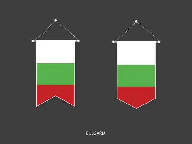 Vector illustration of 2 style of Bulgaria flag. Ribbon versions and Arrow versions. Both isolated on a black background.