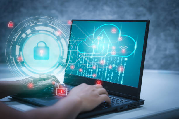 istock Businessmen work from home on a computer with a keyhole icon for personal access security systems. the concept of cyber information data and privacy on high technology in the present and future 1344398876
