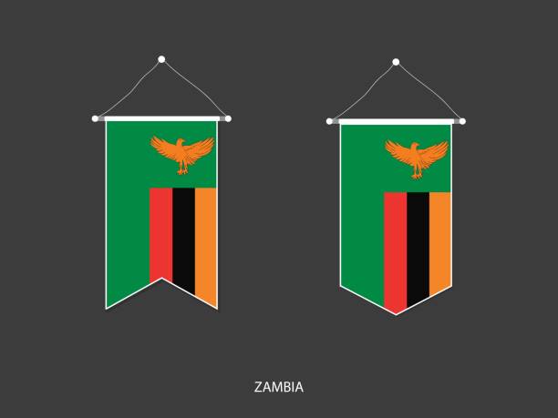 2 style of Zambia flag. Ribbon versions and Arrow versions. Both isolated on a black background. 2 style of Zambia flag. Ribbon versions and Arrow versions. Both isolated on a black background. zambia flag stock illustrations