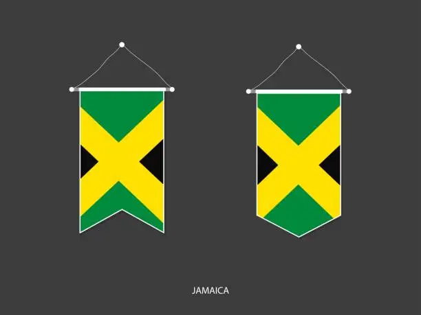 Vector illustration of 2 style of Jamaica flag. Ribbon versions and Arrow versions. Both isolated on a black background.