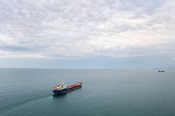 istock Aerial view of cargo ship in transit. 1344401990