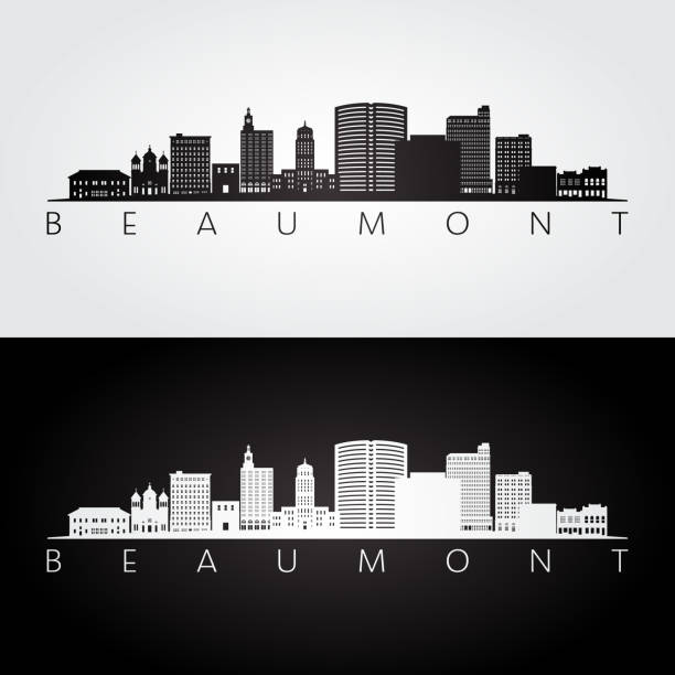 Beaumont TX skyline and landmarks silhouette, black and white design, vector illustration. Beaumont TX skyline and landmarks silhouette, black and white design, vector illustration. beaumont tx stock illustrations