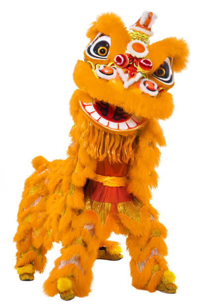 Lion dance isolated on white background stock photo