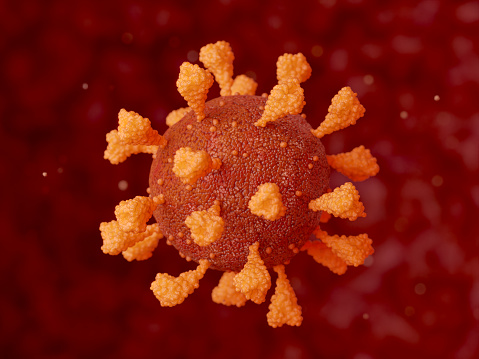 SarS-CoV-2 Covid-19 Partícula de coronavirus, dentro del sistema respiratorio. Ilustración 3D. photo