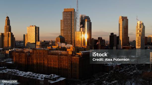 Aerial View On The One Hanson Place In Downtown Brooklyn New York City In The Winter Morning Stock Photo - Download Image Now