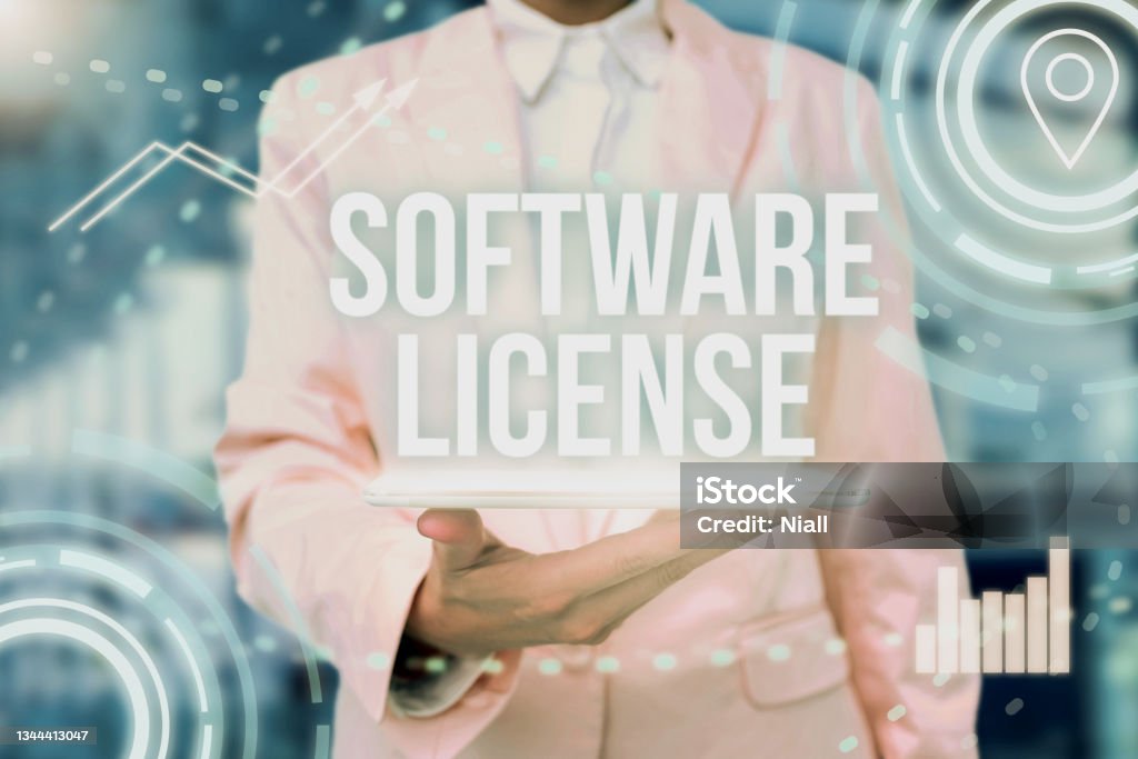 Hand writing sign Software License. Internet Concept legal instrument governing the redistribution of software Lady Uniform Standing Tablet Hand Presenting Virtual Modern Technology Text showing inspiration Software License, Business concept legal instrument governing the redistribution of software Lady Uniform Standing Tablet Hand Presenting Virtual Modern Technology Driver's License Stock Photo