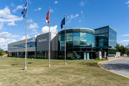 Pointe-Claire, QC, Canada - September 3, 2021: Medtronic office in Pointe-Claire, QC, Canada. Medtronic plc is an American-Irish registered medical device company.