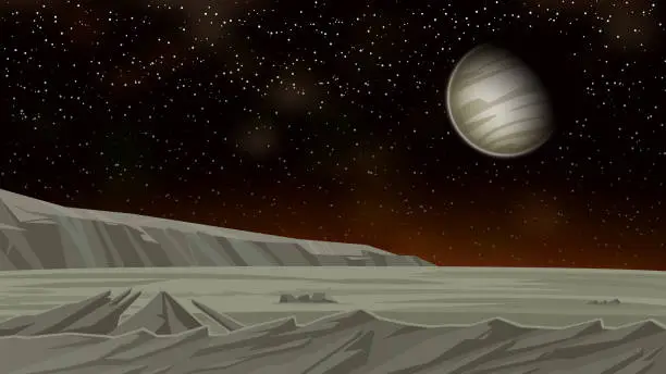 Vector illustration of Alien planet surface landscape, vector background. Desert world.