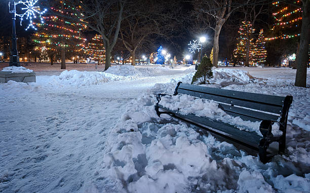 冬のベンチ - snow winter bench park ストックフォトと画像