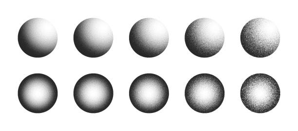 ilustrações, clipart, desenhos animados e ícones de dotwork desenhado à mão estippled esferas 3d formas abstratas vetoriais definidas em diferentes variações isoladas no fundo branco - abstract backgrounds circle transparent