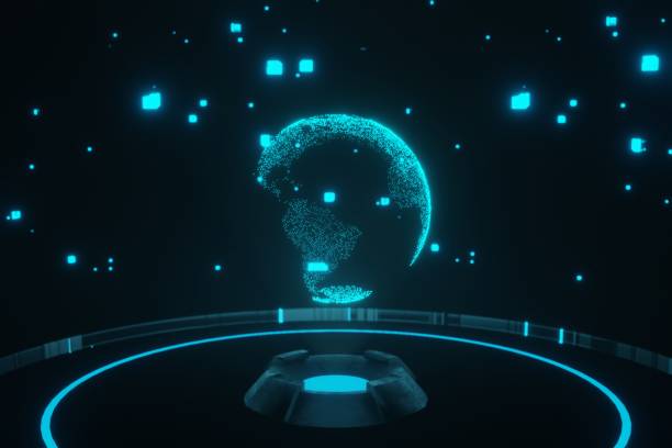 istock Abstract future Blue hologram earth Globe spaceship background 3D rendering 1344422601