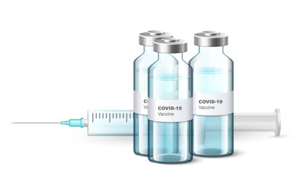 istock Covid-19 vaccine medical vials, bottles with injection syringe, vector illustration. Coronavirus vaccination. 1344423305