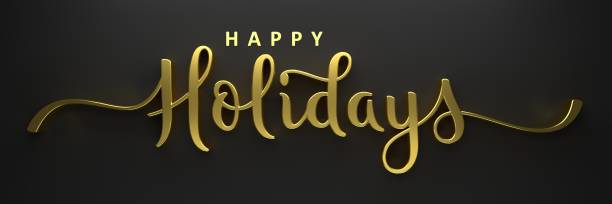 illustrations, cliparts, dessins animés et icônes de happy holidays rendu 3d de la calligraphie au pinceau d’or sur fond sombre - police france