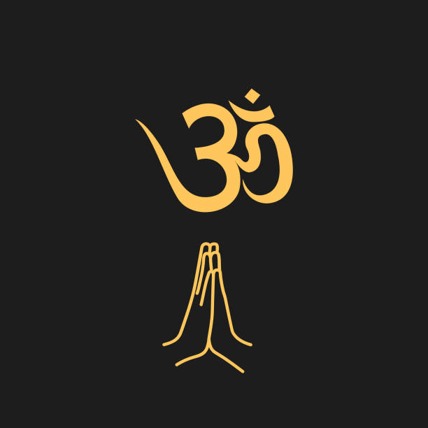 illustrazioni stock, clip art, cartoni animati e icone di tendenza di simbolo aum om ohm nero su sfondo nero. illustrazione vettoriale cultura indiana india yoga spirituale om icona. - om symbol shiva hinduism india