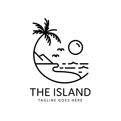 summer tropical island paradise monoline style design