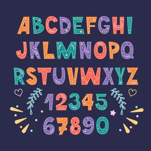 Vector illustration of Kids Cute font.