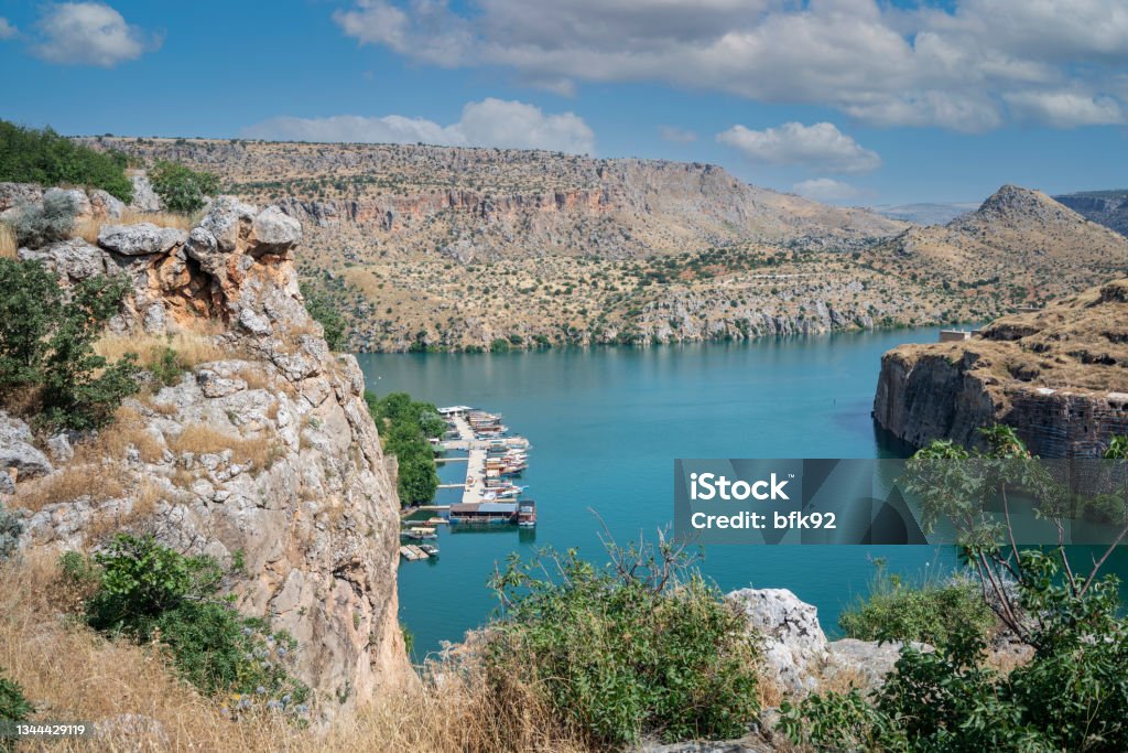 Rumkale Abandoned Castle (RumKale) in Firat River (Euphrates River), Halfeti, Gaziantep, Turkey. Adventure Stock Photo