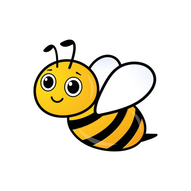 Smiling bee character. Lovely simple design of yellow and black flying bee Smiling adorable bee character. Lovely simple design of yellow and black flying bee. Vector illustration isolated on white bumblebee stock illustrations