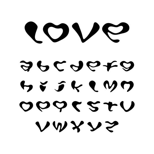 vector alphabet font with ugly shape of a heart - lahoz 幅插畫檔、美工圖案、卡通及圖標