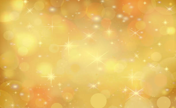 Golden Christmas Background with Bokeh Light and Snowflakes. stock photo