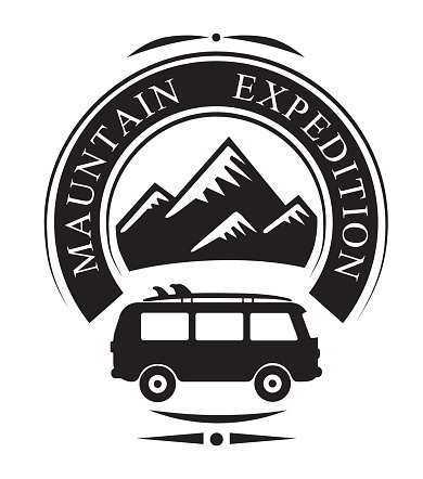 Travel Logo with van. Vector illustration.