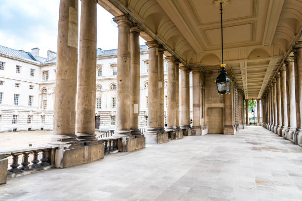 Corridor view at The Royal Naval College in Greenwich Corridor view at The Royal Naval College in Greenwich queen's house stock pictures, royalty-free photos & images