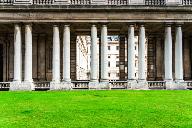 Corridor view at The Royal Naval College in Greenwich Corridor view at The Royal Naval College in Greenwich queen's house stock pictures, royalty-free photos & images