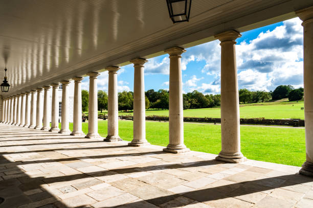 Corridor view at The Royal Naval College in Greenwich Corridor view at The Royal Naval College in Greenwich queen's house stock pictures, royalty-free photos & images