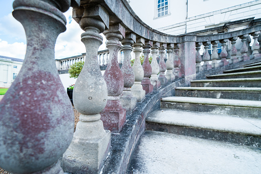 Closeup marble balustrade and steps, background