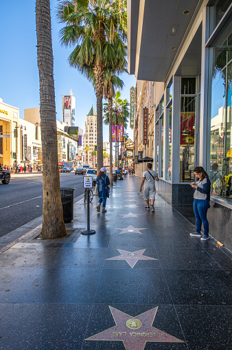 October 20,  2018 - Los Angeles, California. USA: View of Hollywood Boulevard. In 1958, the Walk of Fame was created on this street as a tribute to artists working in the entertainment industry.