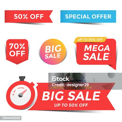 istock Sale of Special Offers and 50% Offer Discount Color Sticker Template Vector Design on White Background. 1344445332