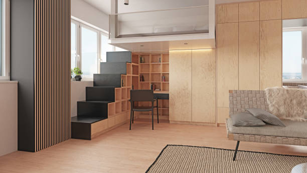 concepto de diseño de apartamento compacto - guardarropa muebles fotografías e imágenes de stock
