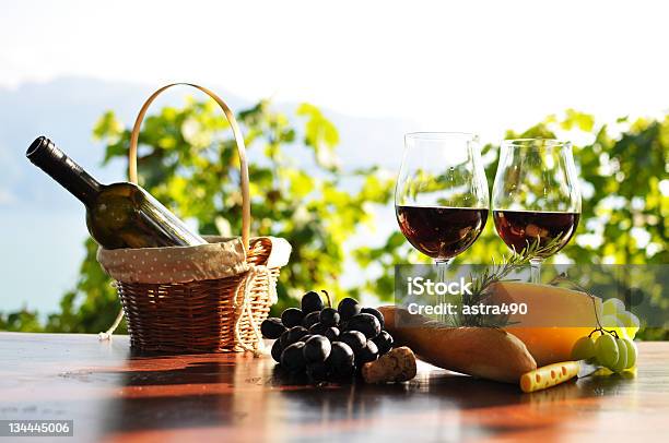 Red Wine Grapes And Cheese Lavaux Region Switzerland Stock Photo - Download Image Now