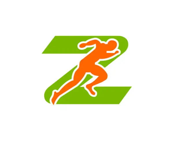 Vector illustration of Sport Running Man Front View On Letter Z Logo. Running man Silhouette Logo Template For Marathon, template, Running Club Or Sports Club Logo