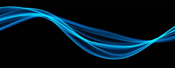 illustrations, cliparts, dessins animés et icônes de vague abstraite bleue. conception de ligne magique. élément de mouvement de courbe d’écoulement. illiustration ondulée à gradient de néon. - sine wave oscillation energy sound