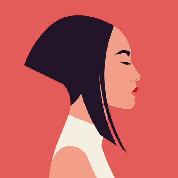 portret azjatyckiej młodej kobiety z profilu. awatar. - cool youth culture business person women stock illustrations