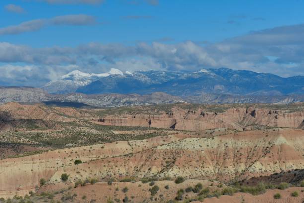 istock Empty desert landscape with open plateau and band of cliffs. 1344452396
