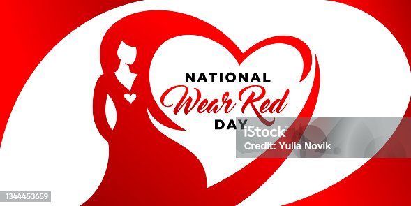 istock National wear red day vector banner. American Heart Association bring attention to heart disease. Beautiful woman wearing red dress. National wear red day in February concept. 1344453659