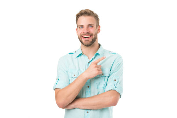 istock Find solution. Man with bristle smiling face white background. Guy happy find solution. Achieve success. Man with beard happy about solution. Celebrate good result. Solution for all problems 1344454427