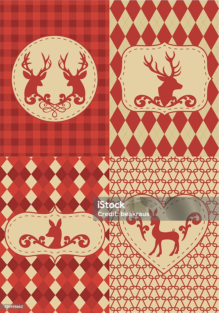 Conjunto de gráficos vetoriais de vintage deers de férias - Vetor de Animal royalty-free